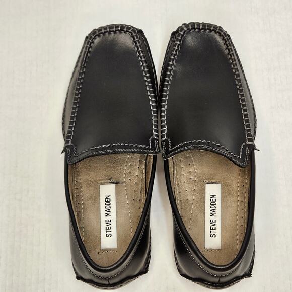 Men's Black Leather Steve‎ Madden Novo Slip On Driving Loafers Size 8 - Picture 1 of 11